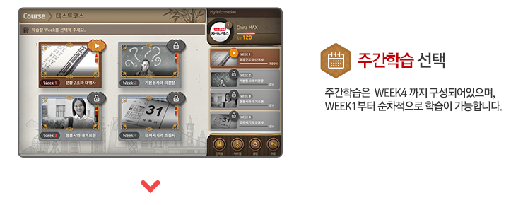 주간학습은 week4까지 구성되어있으며, week1 부터 순차적으로 학습이 가능합니다.